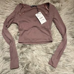 Ribbed Long-Sleeve Cropped Top from Zara